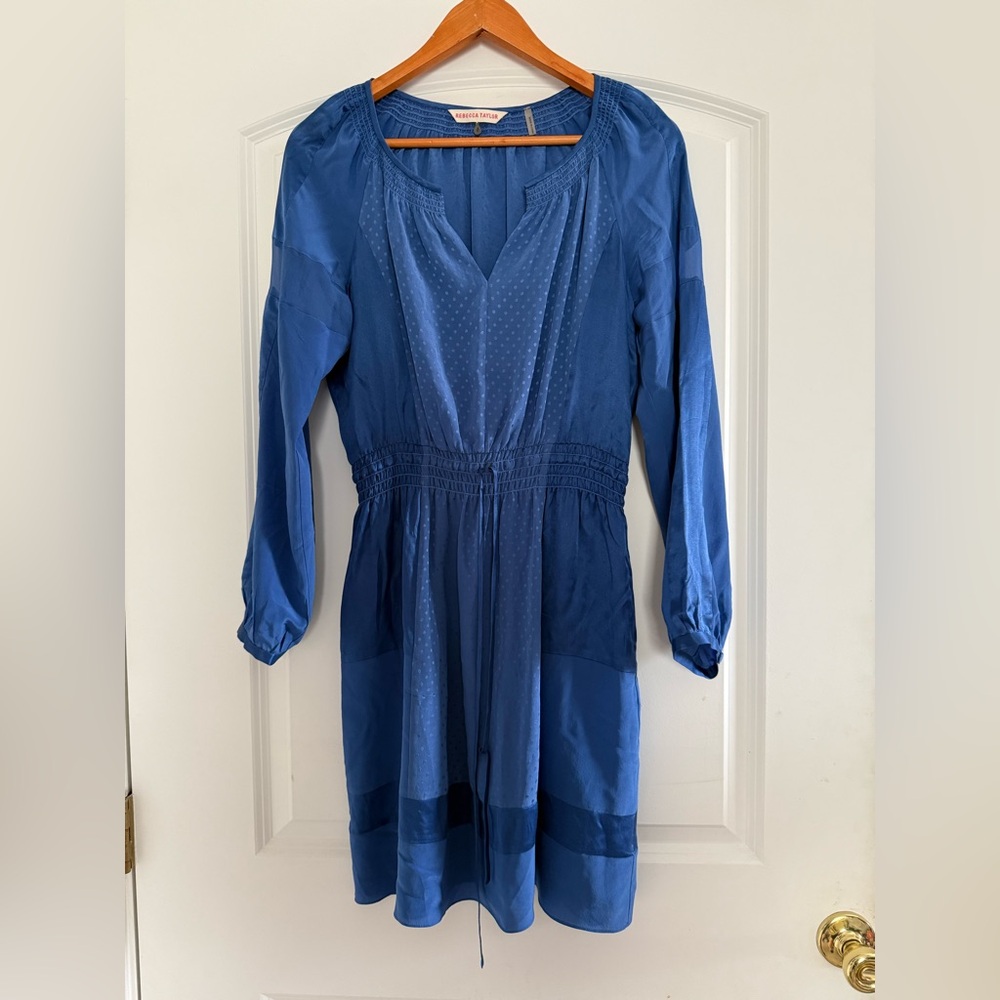 Rebecca Taylor 100% Silk Blue Long Sleeve Dress
